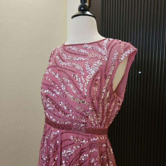 Mac Duggal 5445 Purple Pink Plum Embellished Cap Sleeve Evening Gown Dress 8 - Picture 7 of 12